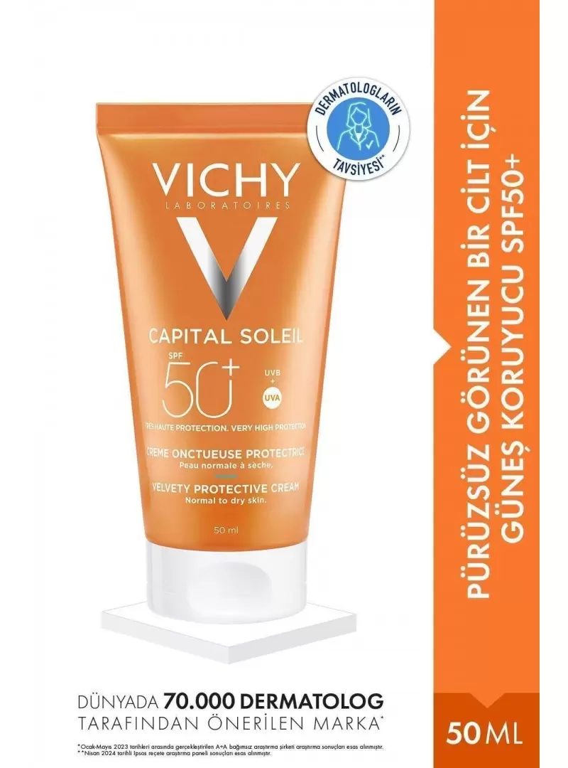 Vichy Capital Soleil Velvety Cream Normal Ve Kuru Ciltler İçin Güneş Kremi Spf 50+ 50 ml