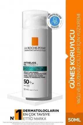 La Roche Posay Anthelios Oil Correct Spf 50+ Yağlı ve Düzensiz Ciltler için Yüz Güneş Kremi 50 ml