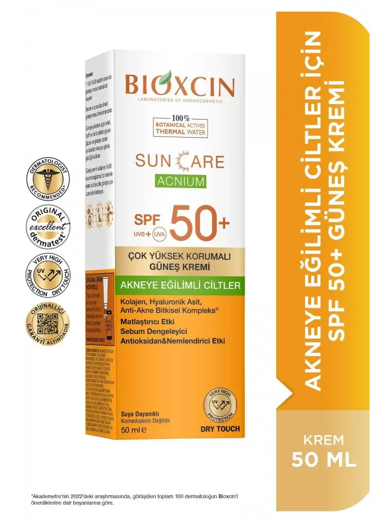 Bioxcin Sun Care Acnium Akneye Eğilimli Ciltler İçin Güneş Kremi Spf50+ 50ml