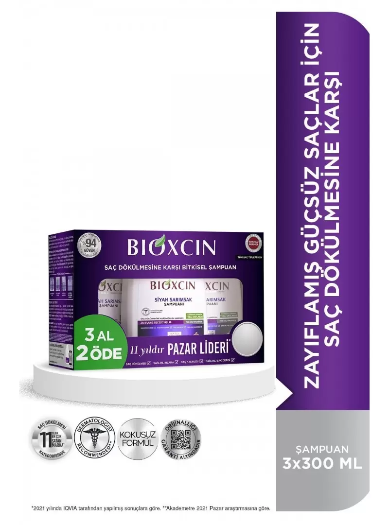 Bioxcin Siyah Sarımsak Şampuanı 3 al 2 öde -3x300ml-