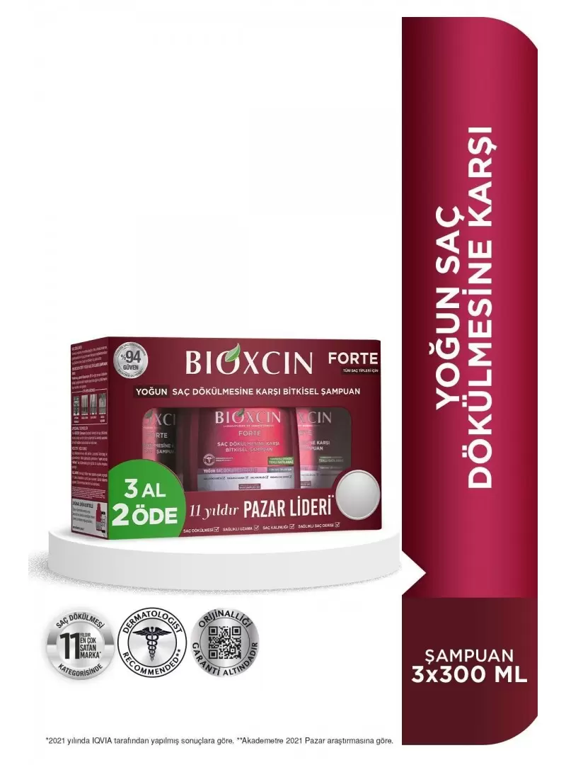 Bioxcin Forte Şampuan 3 Al 2 Öde 3x300 Ml - Yoğun Saç Dökülmesi Şampuanı