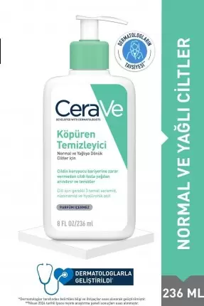 CeraVe Köpüren Temizleyici Seramid İçerikli Normal & Yağlı Ciltler Yüz Vücut 236 ml