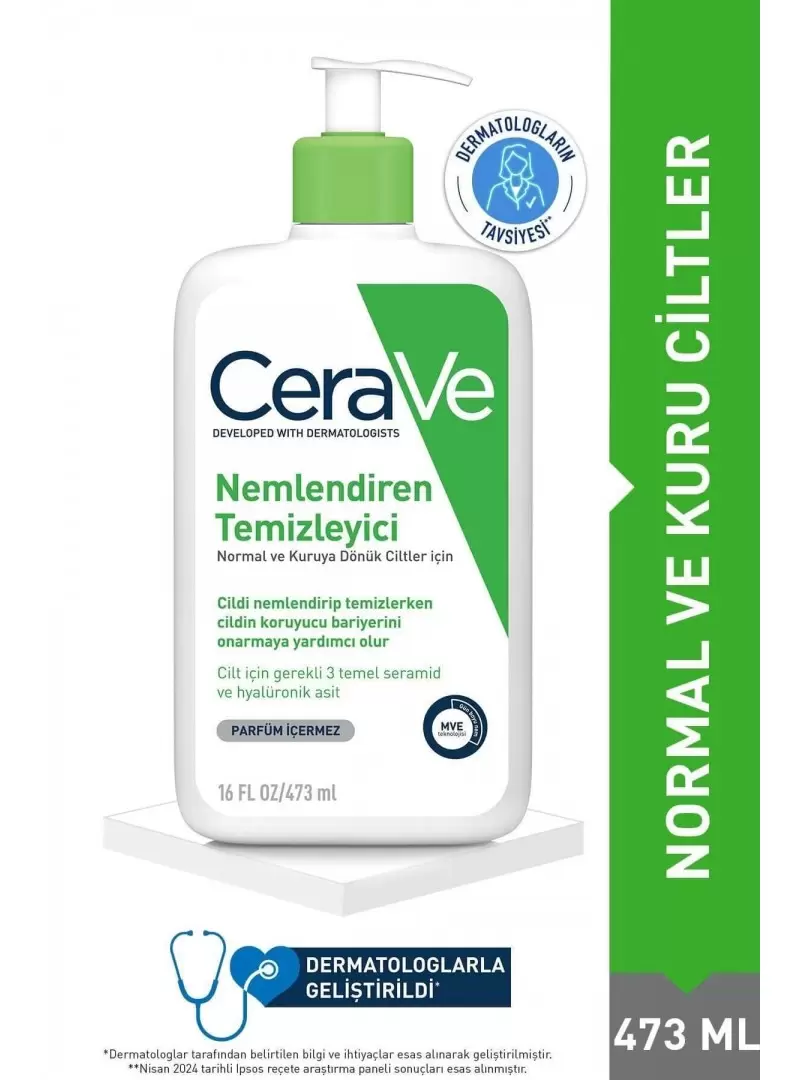 CeraVe Hydrating Nemlendiren Temizleyici Seramid & Hyalüronik Asit Kuru & Normal Ciltler Yüz Vücut 473ml