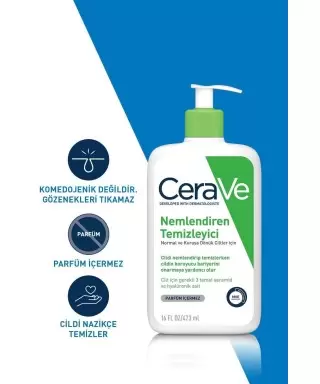 CeraVe Hydrating Nemlendiren Temizleyici Seramid & Hyalüronik Asit Kuru & Normal Ciltler Yüz Vücut 473ml