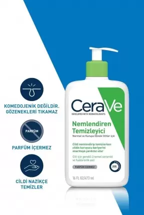 CeraVe Hydrating Nemlendiren Temizleyici Seramid & Hyalüronik Asit Kuru & Normal Ciltler Yüz Vücut 473ml