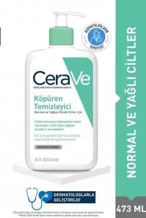 CeraVe Köpüren Temizleyici Seramid İçerikli Normal & Yağlı Ciltler Yüz Vücut 473 ml