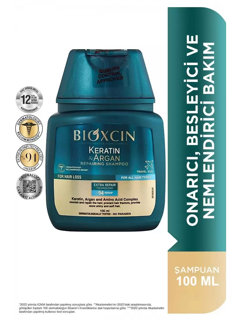 Bioxcin Keratin & Argan Onarıcı Şampuan 100 ml - Seyahat Boy