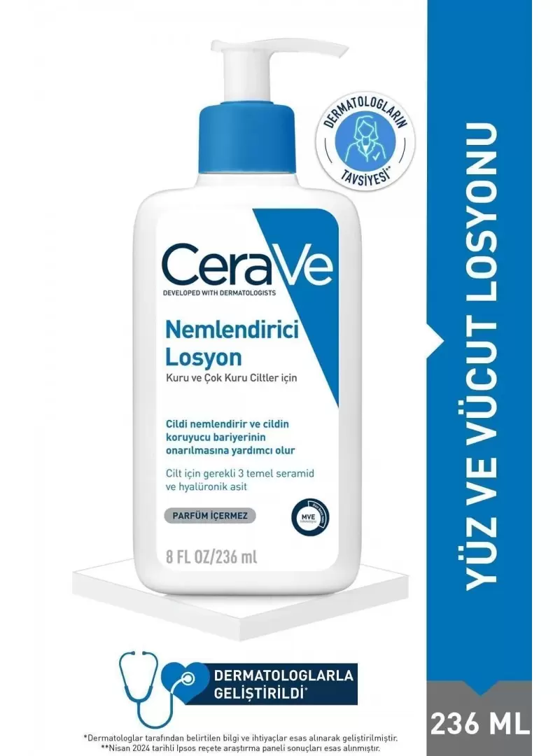 CeraVe Nemlendirici Losyon Kuru Ciltler Seramid ve Hyalüronik Asit İçerikli Yüz Vücut 236ml