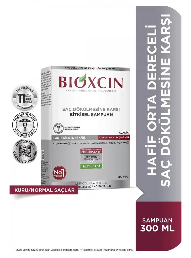 Bioxcin Klasik Şampuan Kuru-Normal Saçlar 300 ml