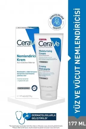 CeraVe Nemlendirici Krem Kuru Ciltler Seramid ve Hyalüronik Asit İçerikli Yüz Vücut 177 ml