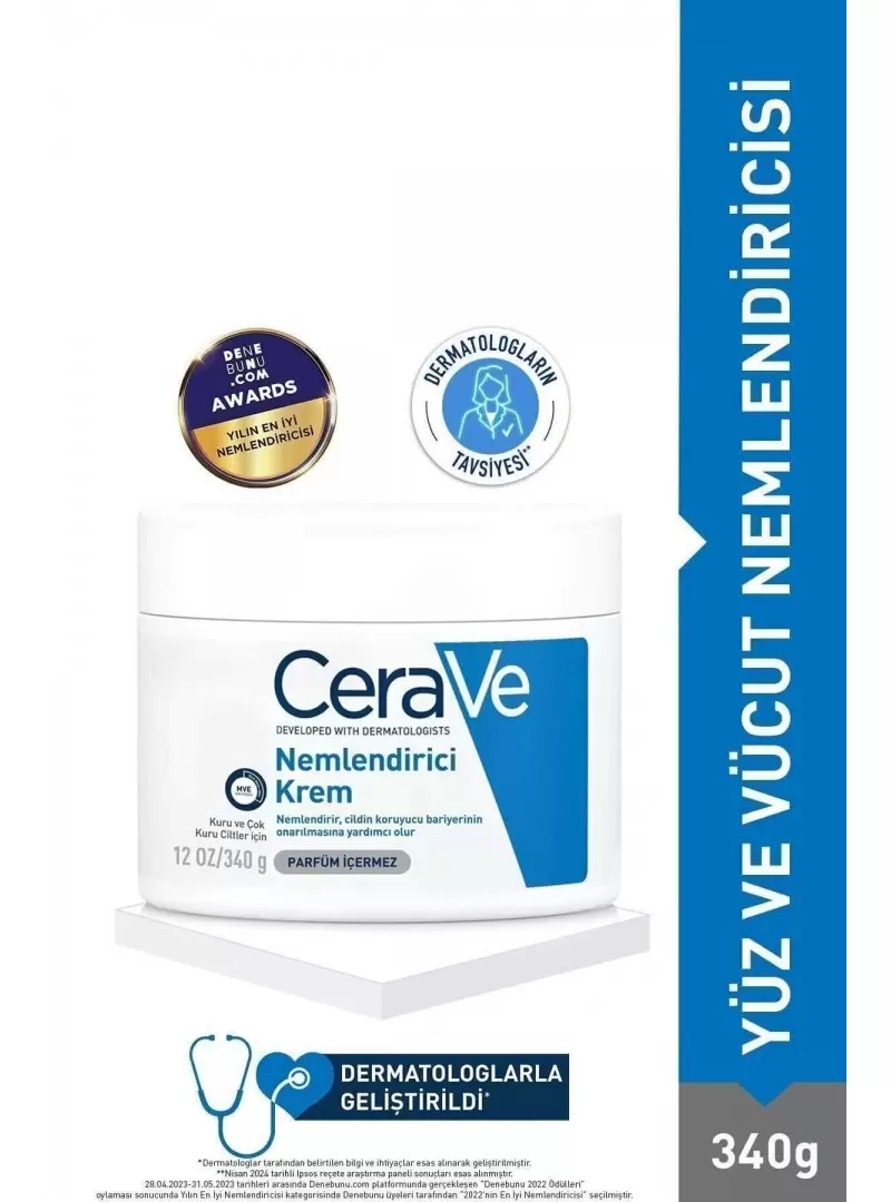 CeraVe Nemlendirici Krem Kuru Ciltler Seramid ve Hyalüronik Asit İçerikli Yüz Vücut 340gr