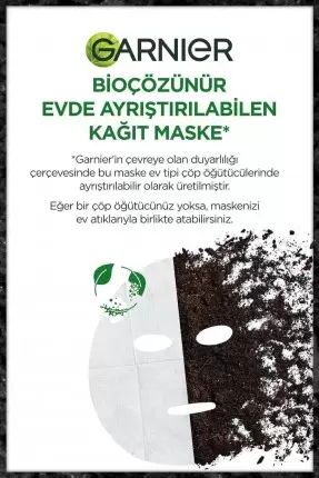 Garnier Saf Kömür Siyah Kağıt Yüz Maskesi Gözenek Sıkılaştırıcı + Yoğun Nemlendirici Etki 28 gr