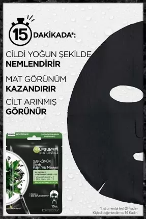 Garnier Saf Kömür Siyah Kağıt Yüz Maskesi Gözenek Sıkılaştırıcı + Yoğun Nemlendirici Etki 28 gr