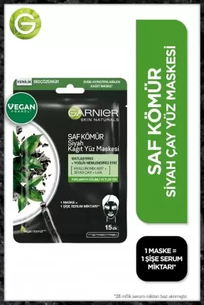 Garnier Saf Kömür Siyah Kağıt Yüz Maskesi Gözenek Sıkılaştırıcı + Yoğun Nemlendirici Etki 28 gr