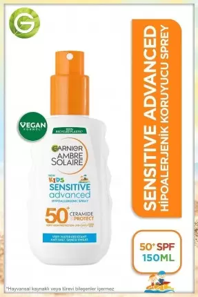 Garnier Ambre Solaire Kids Sensitive Advanced Sprey SPF 50+ - Çocuklar İçin Hassas Cilt Güneş Koruyucu Sprey - 150 ml