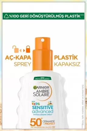 Garnier Ambre Solaire Kids Sensitive Advanced Sprey SPF 50+ - Çocuklar İçin Hassas Cilt Güneş Koruyucu Sprey - 150 ml