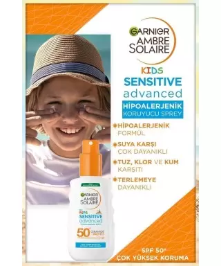 Garnier Ambre Solaire Kids Sensitive Advanced Sprey SPF 50+ - Çocuklar İçin Hassas Cilt Güneş Koruyucu Sprey - 150 ml