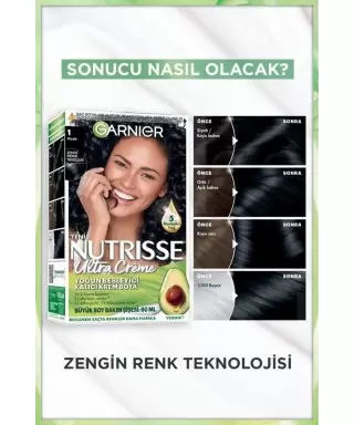 Garnier Nutrisse Ultra Creme 1 Siyah Yoğun Besleyici Kalıcı Krem Boya