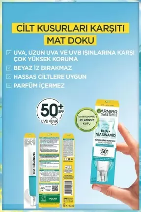 Garnier Bha+Niasinamid - Günlük Güneş Koruyucu Fluid Yüz Kremi - Spf50+ 40 ml