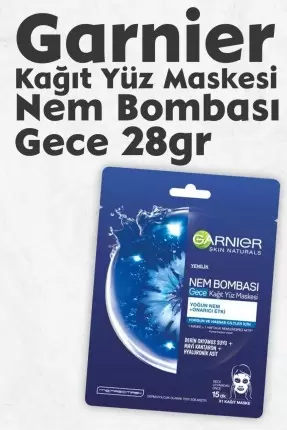 Garnier Nem Bombası Gece Kağıt Yüz Maskesi 28 gr