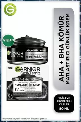 Garnier Saf ve Temiz AHA&BHA Kömür Matlaştırıcı Günlük Nemlendirici Krem 50 ml