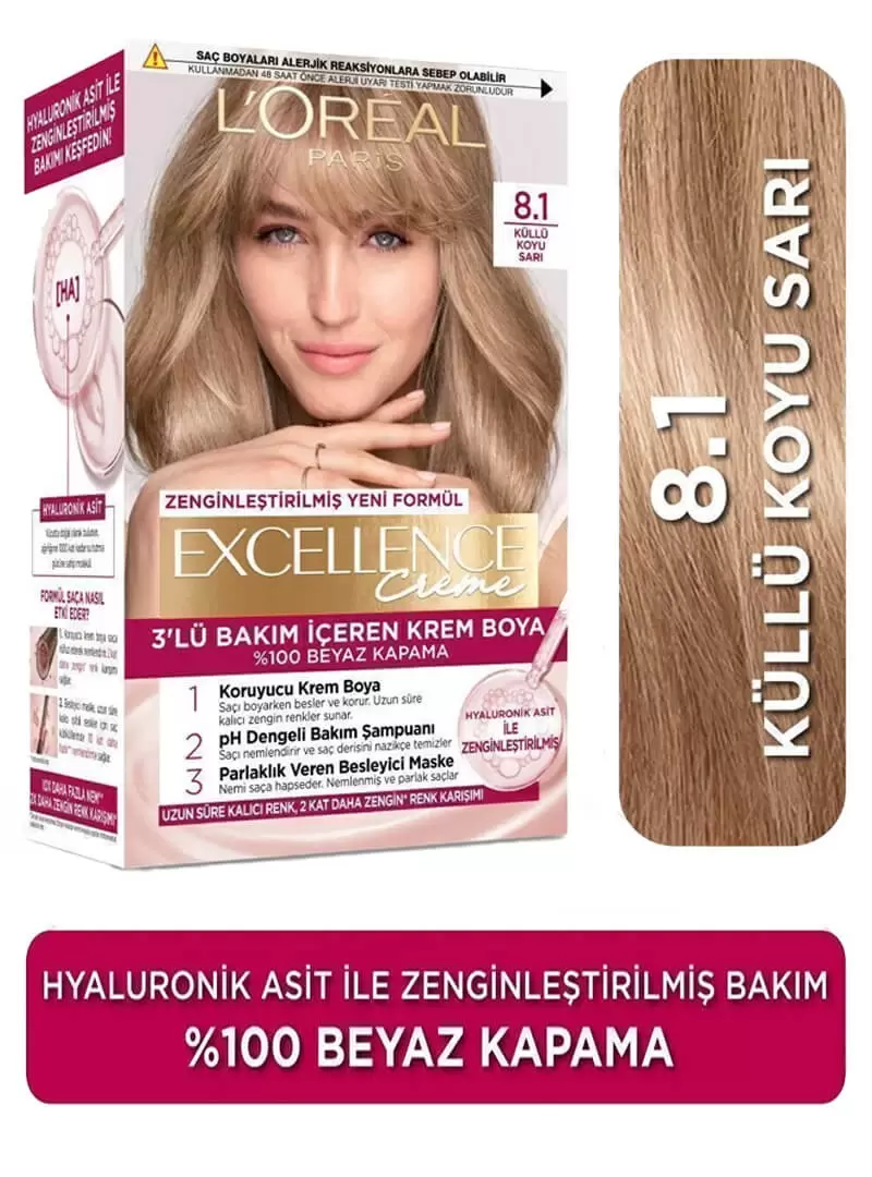 Loreal Paris Excellence Creme Saç Boyası 8.1 Koyu Sarı Küllü