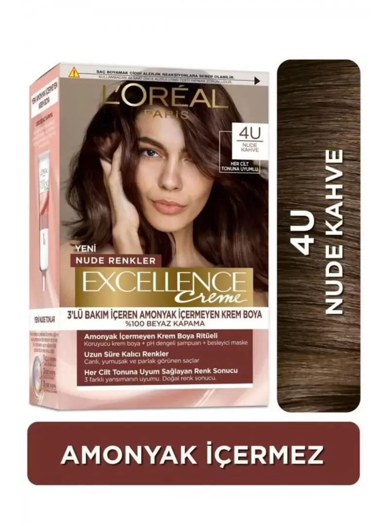 Loreal Paris Excellence Creme Nude Renkler Saç Boyası – 4u Nude Kahve