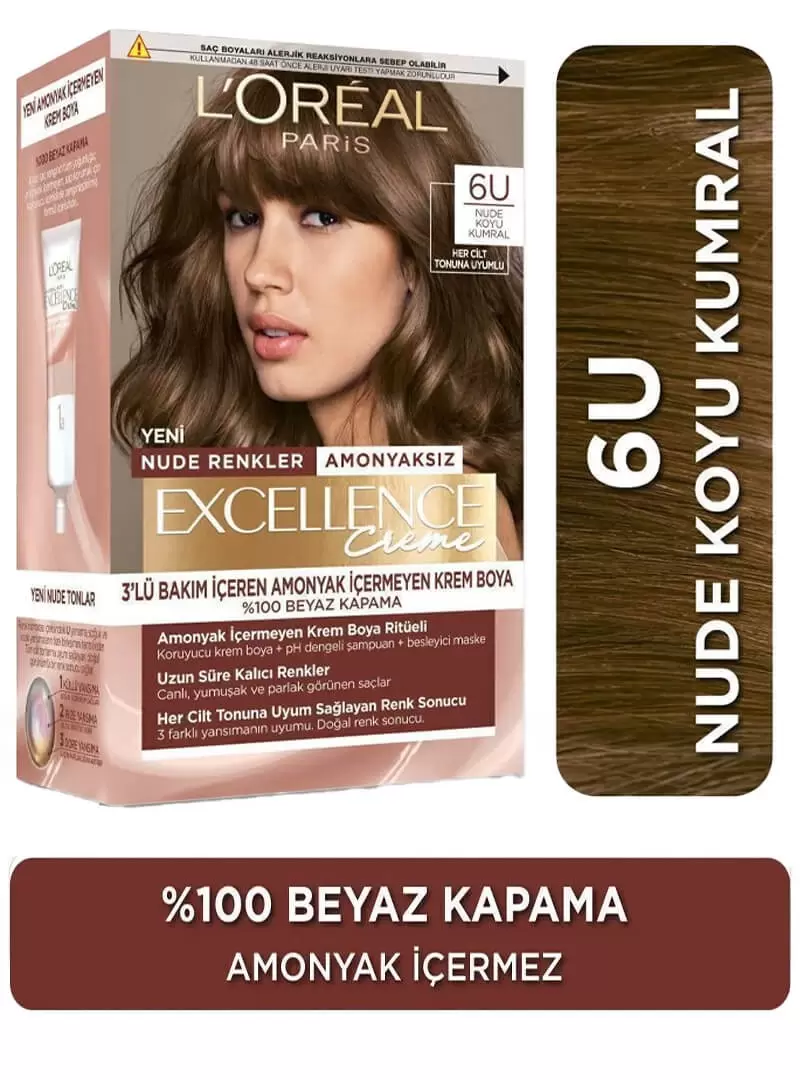 Loreal Paris Excellence Creme Nude Renkler Saç Boyası – 6u Nude Koyu Kumral