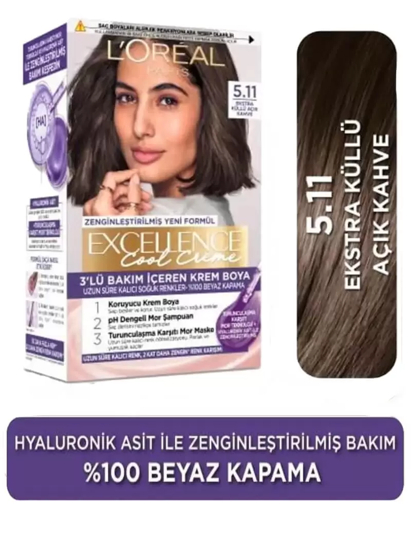 Loreal Paris Excellence Cool Creme Saç Boyası – 5.11 Ekstra Küllü Açık Kahve