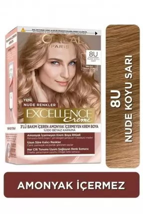 Loreal Paris Excellence Creme Nude Renkler Saç Boyası – 8u Nude Koyu Sarı