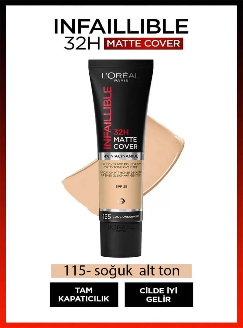 Loreal Paris Infaillible 32H Matte Cover Yüksek Kapatıcı Fondöten - 115 BEIGE