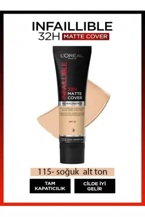 Loreal Paris Infaillible 32H Matte Cover Yüksek Kapatıcı Fondöten - 115 BEIGE