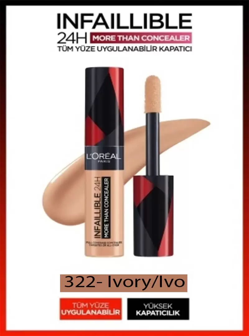 Loreal Paris Infaillible 24H Tüm Yüze Uygulanabilir Kapatıcı - 322 Ivory/Ivo 11ml