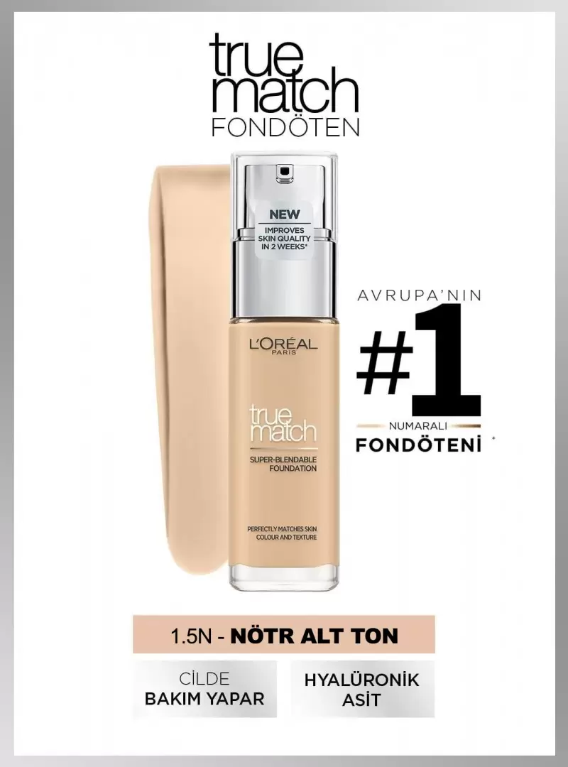 Loreal Paris True Match Bakım Yapan Fondöten - 1.5N Neutral Undertone 30ml