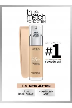 Loreal Paris True Match Bakım Yapan Fondöten - 1.5N Neutral Undertone 30ml