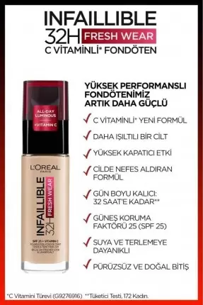 Loreal Paris Infaillible 32H Fresh Wear C Vitaminli Fondöten - 120 Vanille/Vanil 30ml