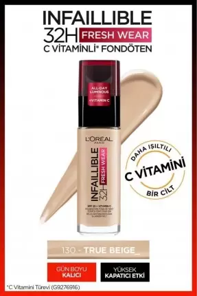 Loreal Paris Infaillible 32H Fresh Wear C Vitaminli Fondöten - 130 Beige Peau 30ml