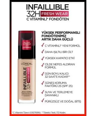 Loreal Paris Infaillible 32H Fresh Wear C Vitaminli Fondöten - 130 Beige Peau 30ml