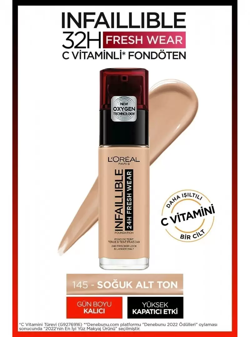 Loreal Paris Infaillible 32H Fresh Wear C Vitaminli Fondöten - 145 BeigeRose 30ml