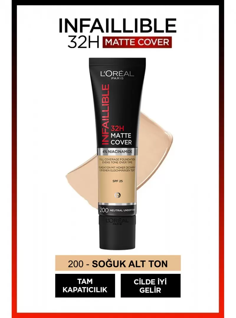 Loreal Paris Infaillible 32H Matte Cover Yüksek Kapatıcı Fondöten - 200 SABLE