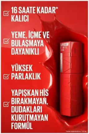 Maybelline New York Super Stay Vinyl Ink Uzun Süre Kalıcı Likit Parlak Ruj - 30 UNRIVALED