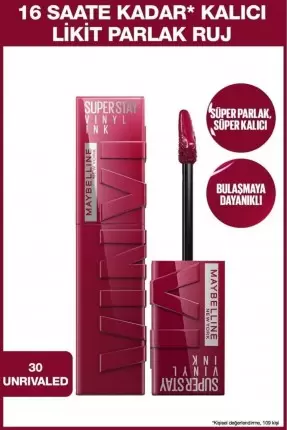 Maybelline New York Super Stay Vinyl Ink Uzun Süre Kalıcı Likit Parlak Ruj - 30 UNRIVALED