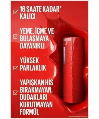 Maybelline New York Super Stay Vinyl Ink Uzun Süre Kalıcı Likit Parlak Ruj - 10 LIPPY