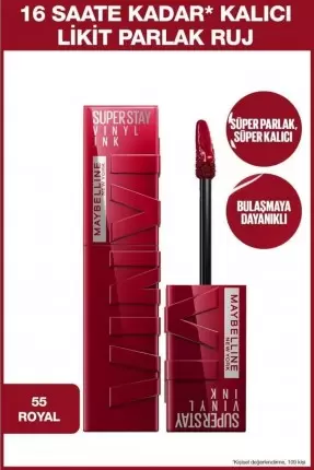 Maybelline New York Super Stay Vinyl Ink Uzun Süre Kalıcı Likit Parlak Ruj - 55 ROYAL