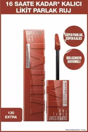 Maybelline New York Super Stay Vinyl Ink Uzun Süre Kalıcı Likit Parlak Ruj - 130 EXTRA