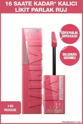 Maybelline New York Super Stay Vinyl Ink Uzun Süre Kalıcı Likit Parlak Ruj - 145 Rogue