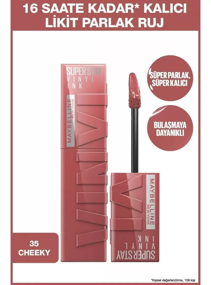 Maybelline New York Super Stay Vinyl Ink Uzun Süre Kalıcı Likit Parlak Ruj - 35 CHEEKY