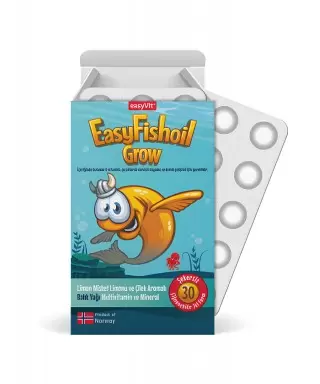 EasyFishoil Grow Balık Yağı - Limon&Çilek Aromalı - 30 Çiğnenebilir Jel Tablet