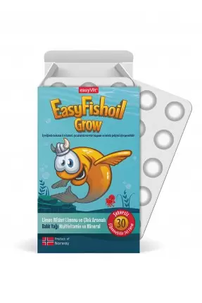 EasyFishoil Grow Balık Yağı - Limon&Çilek Aromalı - 30 Çiğnenebilir Jel Tablet