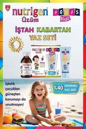 Nutrigen Üzüm 200 ml + Aquas Kids SPF 50+ Sun Cream Çocuk Güneş Kremi 100 ml Yaz Seti